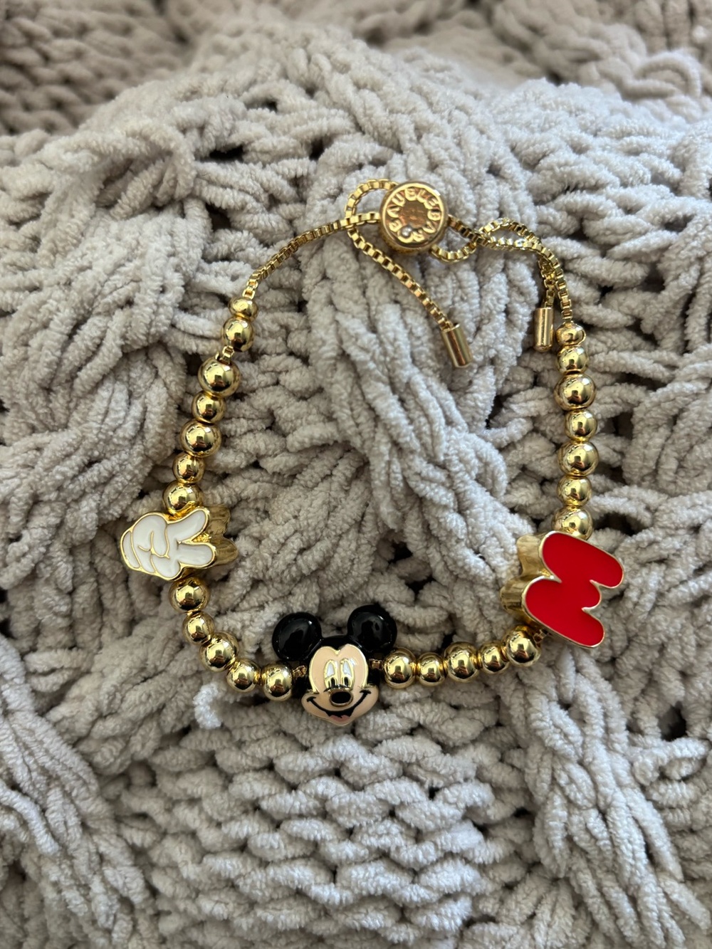 Gold BaubleBar Mickey Mouse Charm Bracelet with Mickey Mouse Jewelry Box